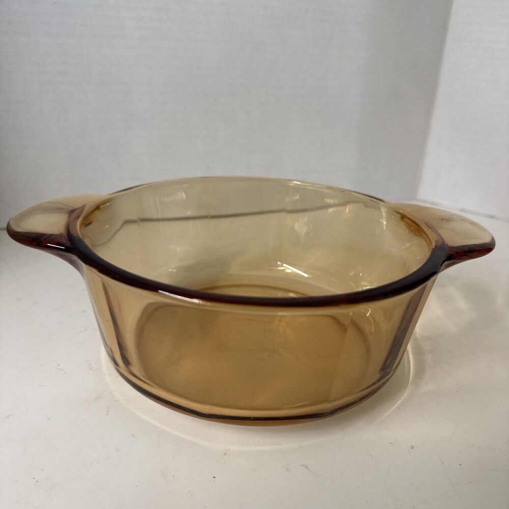 Corning Visions 1174 Amber Glass No Lid Faceted Sides Dish Pan